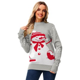 Women Ugly Christmas Sweaters Adult Men Snowman Grey Costume Tops Xmas Couple Family Party Winter Knit Pullover L