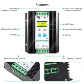 SolaMr 1000W 12V / 24V Wind Solar Hybrid Charge Controller Fits for 600W Wind and 400W Solar Power Boost Charge Solar PWM Charging Technology Digital Intelligent Regulator with LCD Display