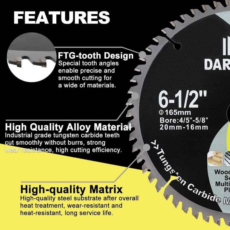 DARTOTEK TCT Carbide Saw Blade 60T Tipped Teeth Circular Multi-Purpose