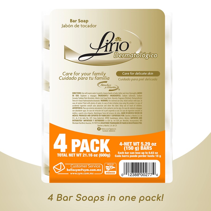 Lirio Derma Bar Soap, Dermatologico Body Soap, 5.3 Ounce, Pack