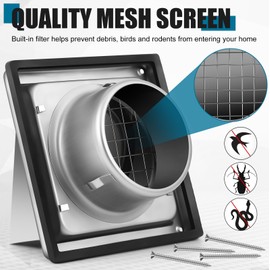 Gisafai 4'' Dryer Vent Cover Outdoor Walls External Extractor Fan Exhaust Vent Dryer Cover Stainless Steel Dryer Vent Cap Dryer Vent Hood Cushioned Non Return Flap with Sealing Gasket Grille Screen