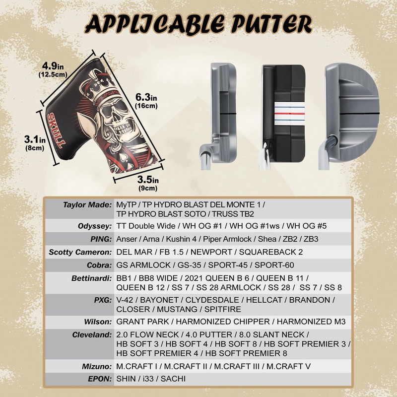 Golf Putter Blade Club Head Cover Pingtype Magnetic Black PU