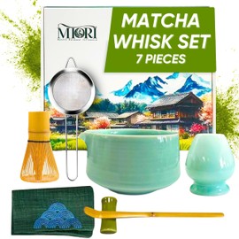 Matcha Whisk Set - 7pcs Matcha Set Including Bowl with Spout, Bamboo Whisk and Accessories | All-in-One Matcha Kit for Matcha Latte Lovers | Japanese Matcha Set Whisk And Bowl for Tea Ceremony