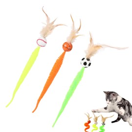 Ball Cat Toy - Cat Toys with s,High Elasticity 3Piece Color Tail Teething Enrichment for Pet Play Exercise Hunting Bird Home Outdoor