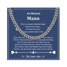 CheersLife Men's Necklace Gifts for Men Christmas Birthday My Husband Gift for Men Husband Friends Partner Chain Men I Love You Gifts for Valentine's Day Anniversary 22 Inches, Stainless Steel, Bead