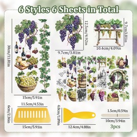 WANDIC 6 Sheets Rub On Transfer Sticker, Grape Theme Flower Decals Waterproof Furniture Stickers for DIY Scrapbooking Photo Albums, 15 * 30cm