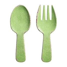UPware 2-Piece 10.75 Inch Melamine Salad Server Serving Utensil Set Includes Salad Spoon and Salad Fork (Crackle, Green)