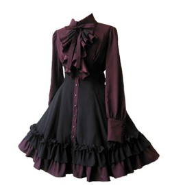 ZZEQYG Women Girls Gothic Lolita Victorian Dress Polyester Ruffle Dress with Bows (XL, Black)
