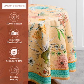 Maison d' Hermine Table Cloth Round Table 100% Cotton 69 Inches Tablecloth Reusable Decorative Everyday Use for Dining Room, Farmhouse, Home Party, Festive & Wedding - Luxury Loft - Peach
