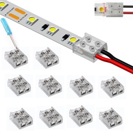 YUTOKEER LED Strip Connector, 2-Pin 8 mm Solderless for 5050 3528 Plain LED Strips, Quick and Easy Strip to Wire Connection, Includes Screwdriver, Pack of 10