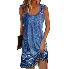 GUCURIN Summer Dress for Women Sleeveless Casual Short Sundresses Beach Vacation Cover Ups Dresses Women Trendy 2025,Blue,XL