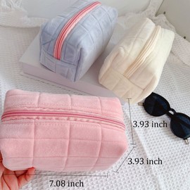 HABUAETY - Bolsa de maquillaje a cuadros pequeña para cosméticos, bolsas para bolso estético, viajes, Y2K, organizador de bolsa de maquillaje, Blanco, Neceser