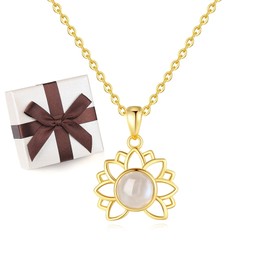 COAI Gold Plated 925 Sterling Silver Necklace Lotus Moonstone Necklace for Women Birthstone Necklace