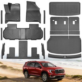 SHARGGE 17PCS Car Floor Liner for 2026 2025 2024 GMC Acadia Full SetTPE All-Weather Protection Cargo Mat with Seatback Protectors & Door Sill Guards for GMC Acadia Interior Accessories Black