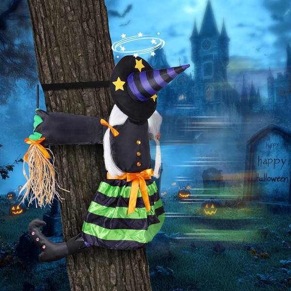 Crashing Witch Halloween Decorations, Crashing Witch into Tree, Hanging Crashed