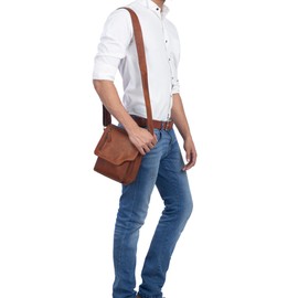 STILORD 'Pete' Shoulder Bag Leather Small Men's Shoulder Bag Vintage Messenger Bag Men's 8.4 Inch Tablet Bag Genuine Leather, Cognac - Brown, shoulder bag