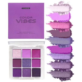 UNYOKE Mini 9 Cool Shade Eyeshadow Palette Black Smokey Matte Glitter Eyeshadow Palette Smokey Eye Shadow Palette (01# Purple)