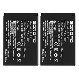 GOROFO LP-E12 Digital Camera Batteries, for Canon EOS M2, EOS M, EOS M10, EOS M50, EOS M50 Mark II, EOS M100, EOS M200, EOS100D, SX70 HS, Rebel SL1 Digital Cameras (2 Batteries)