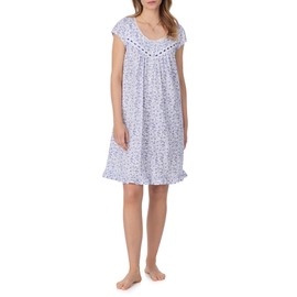 Eileen West Nightgowns for Women - Soft Cotton Jersey Cap Sleeve Short Night Gown - Navy Blue Floral, 2X