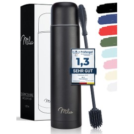 Milu Thermal Flask, 1 L, 750 ml, 500 ml, Insulated Stainless Steel Drinking Bottle, 100% Leak-Proof, Double Wall Insulation (Black, 500 ml)