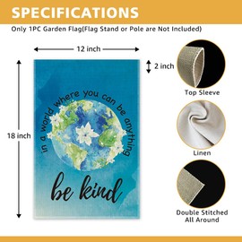 JMYROG In A World Where You Can Be Anything Be Kind Welcome Garden Flag, 12 x 18 Inch Double Sided Outdoor Indoor Decor Flag, Earth Peace Equality Ally Yard Flag Gifts for Families Friends