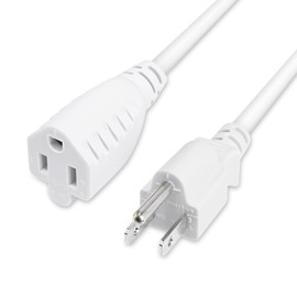 POWERCORDS Heavy-Duty Extension Cord, 3-Prong Outlet Saver, NEMA 5-15P to NEMA 5-15R, Long Power Extension Cord 1625W 13A 16 AWG, UL Listed, White, 20 ft