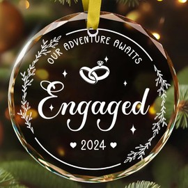 Engagement Gifts for Couples, Our Adventure Awaits Ornament 2024, Newlywed Gifts for Couples 2024, Happy Engagement Gifts for Women, Bride, Friends, Just Engaged Gifts, Glass Engagement Ornament 2024