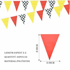 Race Car Checkered Red Yellow Pennant Banner Garland Bunting Triangle Flag Decorations for Birthday Baby Shower BBQ Bar 66Feet 60Pcs