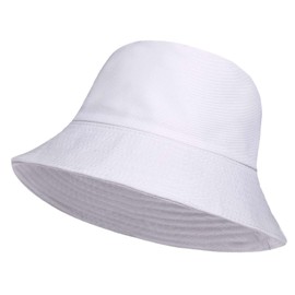 Bucket Hats, Fisherman, Hunting, Hiking, Camping Outdoor, Unisex Reversible Hats for Men & Women-One Size (White)