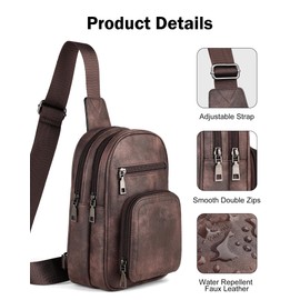 FADEON Sling Bags for Women Crossbody Bags, Designer Leather Sling Purse Fanny Packs Travel Chest Bag Coffee Brown