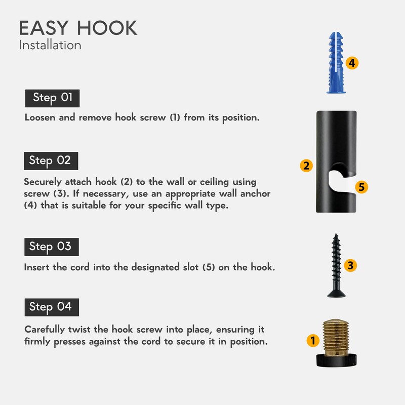 LEDSone Ceiling Cable Mount Hook Pack for Swag Pendant and