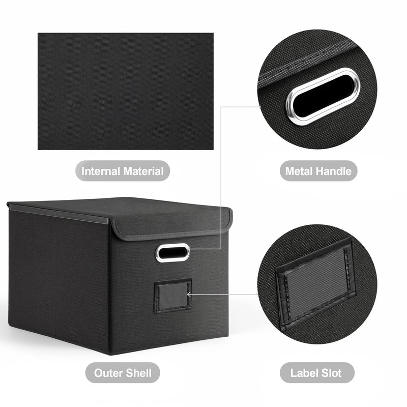 Hleelomi Collapsible File Box with Lid & Plastic Slide -