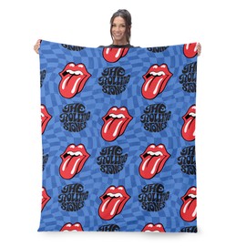 Northwest The Rolling Stones Psychedelic Check Throw Blanket, Oversized Rock and Roll Silk Touch Throw 50x70, Ultra-Soft Lightweight Fleece, Rock Band Music Decor