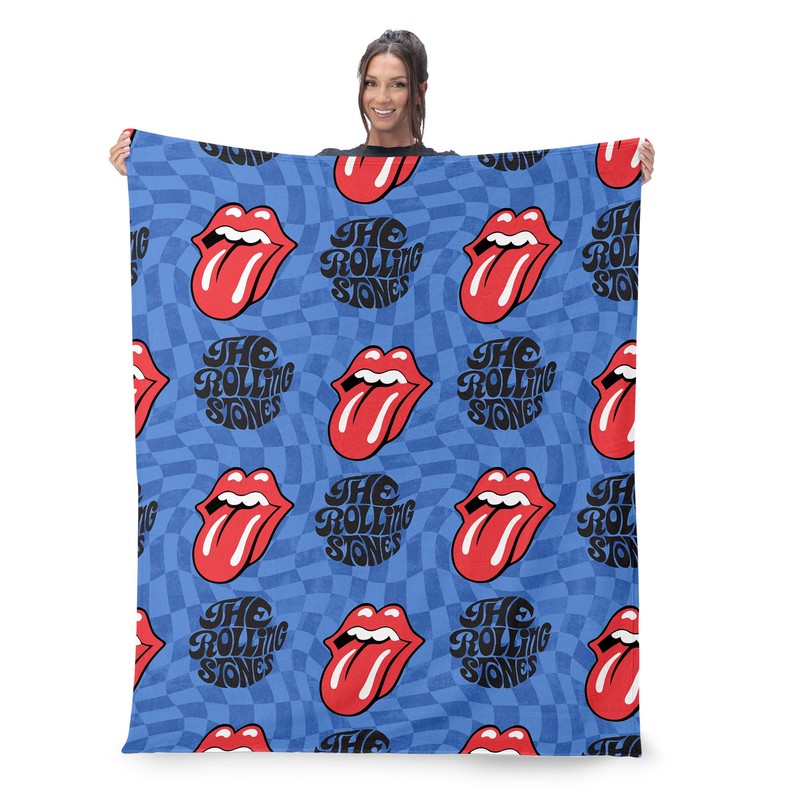Northwest The Rolling Stones Psychedelic Check Throw Blanket, Oversized Rock