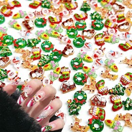 LBPEPAMZ 50Pcs Christmas Resin Nail Art Charms 3D Mixed Xmas Tree Santa Claus Nail Charms Cartoon Elk Bells Snowman Sock Candle House Nail Art Rhinestones Small Cartoon Nail Jewelry DIY Nail Decor