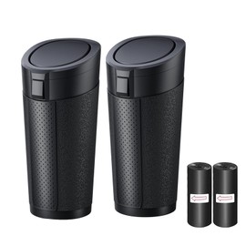 Car Trash Can with Lid, 2 Packs Leakproof Vehicle Garbage Bin, Compact Cup Holder Design, Includes 40 Trash Bags, Ideal for Car, Truck, Home, Office, Front & Back Seat Organizers (2-pack Black)