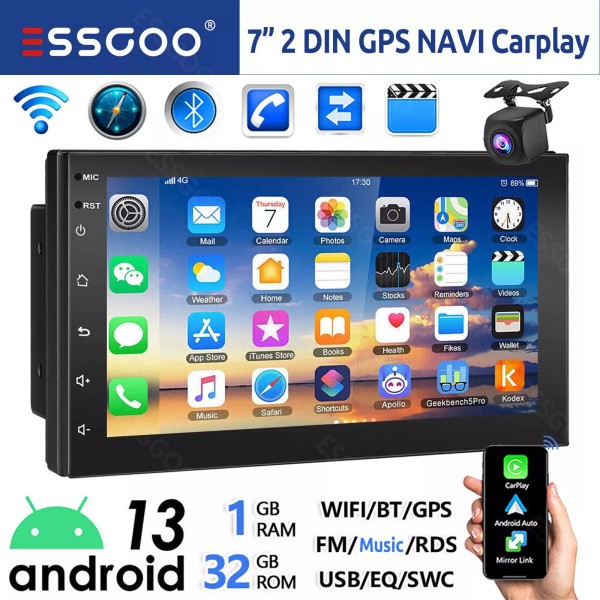 ESSGOO 32G 7in Double DIN Apple CarPlay Head Unit Car