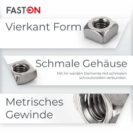 FASTON Square Nuts M6 Stainless Steel A2 V2A (Pack of 20) Insert Nut DIN 557 Sliding Nut