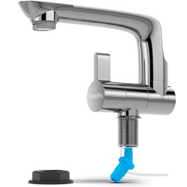 Bazpo 12V Faucet with Switch - German Made 1.5 BAR | Single Hole RV Kitchen Electric Faucet - 360 Swivel Spout, 6A Power | Works with 12V Pump | for Marine, Trailer, Outdoor, Camper (Chrome)