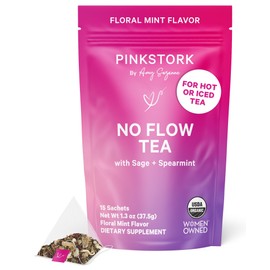 Pink Stork No Flow - Organic Sage Tea to Dry Up Breast Milk Supply and Decrease Milk Production, Stop Breastfeeding, Wean Lactation Naturally, Postpartum Essentials - Hot or Iced - 15 Sachets