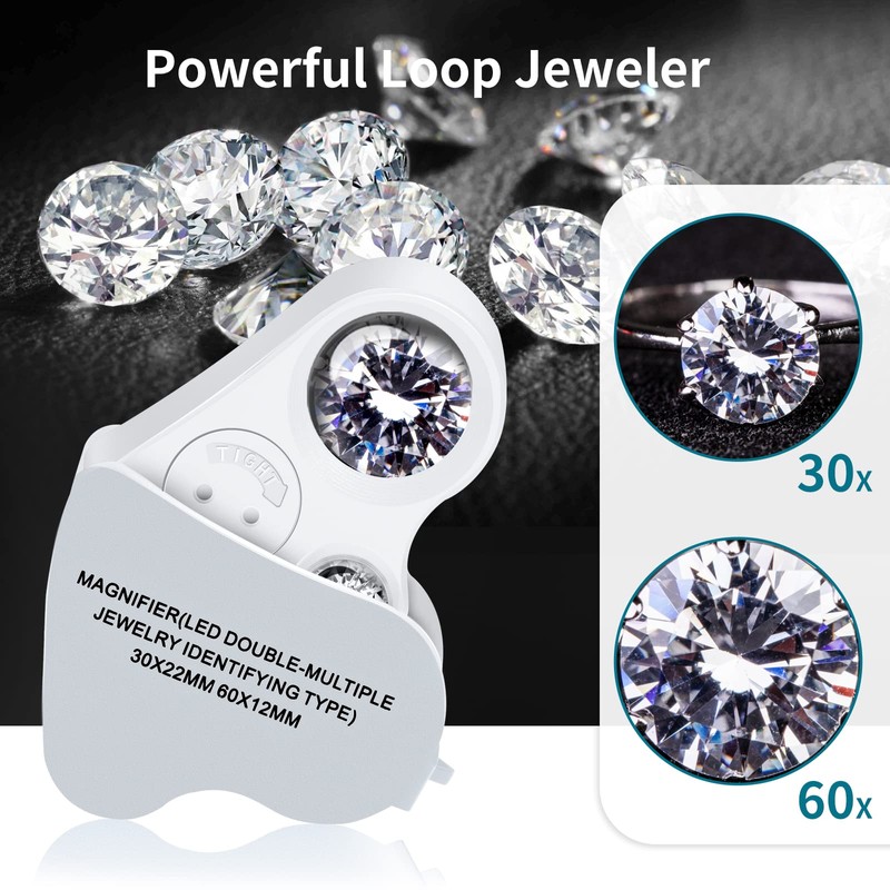 JARLINK 2 Pack Jewelers Loupe, 30X 60X 90X Illuminated Jewelers