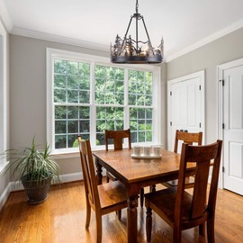 TELAFLY 6-Light Wagon Wheel Chandelier,Farmhouse Black Chandelier Dining Room Light Fixture,Round Industrial Vintage Kitchen Island Pendant Light for Living Room Entryway Foyer