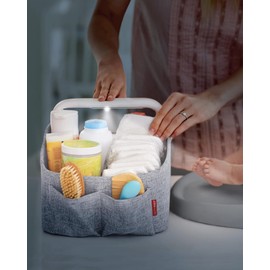 Skip Hop Diaper Caddy Organizer with Touch Sensor Night Light, Nursery Style, Heather Grey