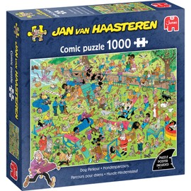 Jan Van Haasteren Dog Parkour - 1000 Piece Adults Puzzle - Large Jigsaw Puzzle for Adults - 100% Recycled Cardboard 1000Pc Comic Jigsaw, Fun Pet Theme - Dimensions 68 x 49cm