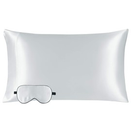 PiccoCasa Mulberry Silk Pillowcase for Hair and Skin, Both Sides 350TC 19 Momme Pure Silk, Silk Pillow Case with Envelope Closure Give A Silk Eye Cover, 1Pc Grey Standard(51x66cm)