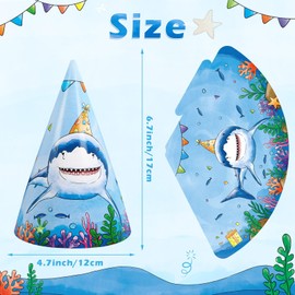 WERNNSAI Shark Party Hats - 12 PCS Ocean Party Supplies Shark Cone Hats for Boys Kids Under the Sea Birthday Headwear