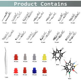 769Pcs 26 Types Automotive Pin Connectors Kit, 1/1.5/1.8/2.2/2.8/3.5mm Connector Pins Terminal Removal Male Female Crimp Pins, Non-Insulated Plug, Needle Extractor and Tweezers