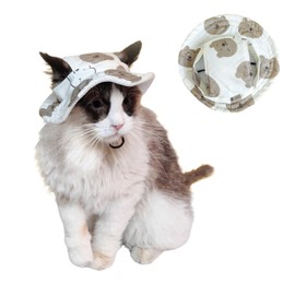 BT Bear Dog Hat Breathable Round Cap with Ear Hole Travel Sun Protection Summer Hat for Cats Puppy Small Dogs White Bear M