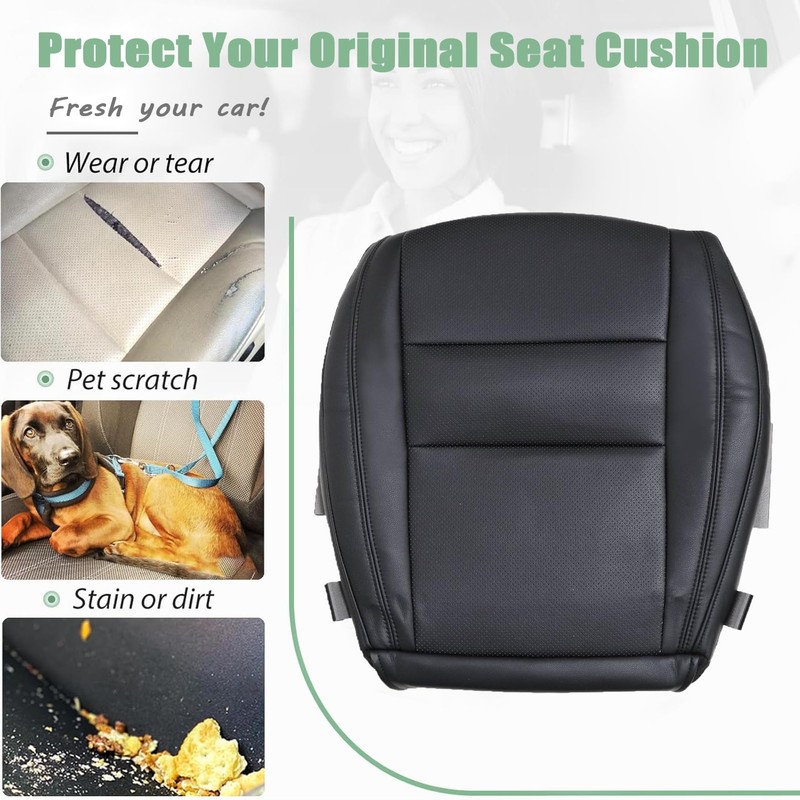 Priprilod Leather Driver Side Bottom Replacement Seat Cover Black Compatible