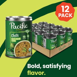 Pacific Foods Organic White Bean Verde Chili, Plant Based, 16.5 oz Can (Pack of 12)
